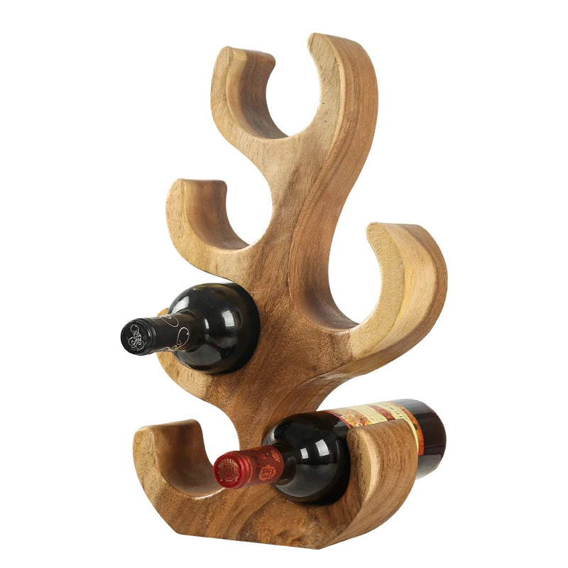 Miravique Trees Wood Table Wine Rack - Stylish Bottle Holder for 6 Wines