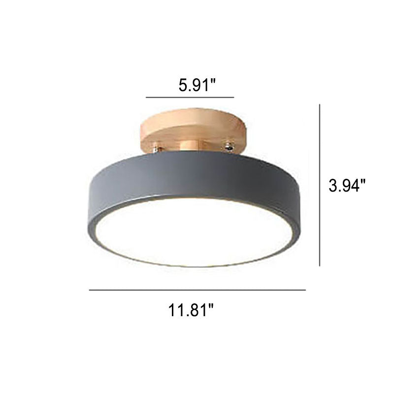 Nordic Log Round LED Semi-Flush Mount Ceiling Light - Scandinavian Wooden Frame, Cozy LED Lighting for Living Room, Bedroom, and Hallways