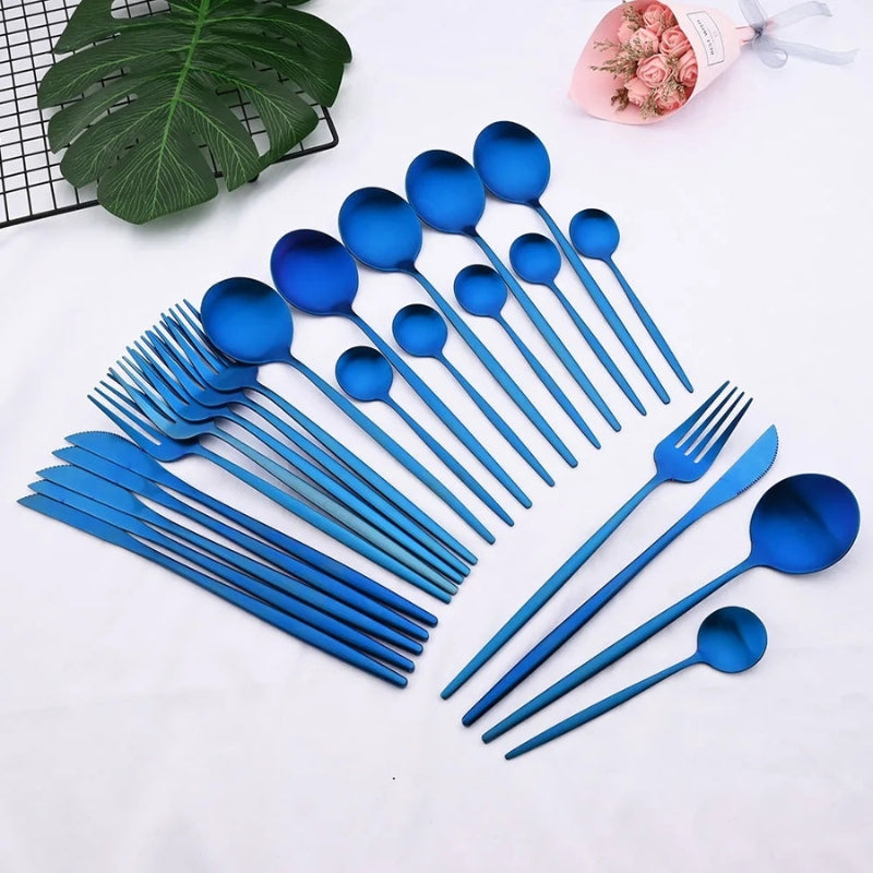 Matte Cobalt Blue 24-Piece Flatware Cutlery Set