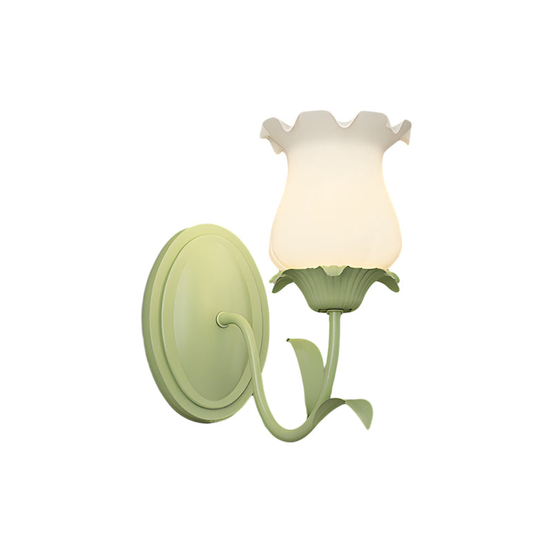 1/2 Light Flower Glass Three Step Dimmable Green Wall Lamps