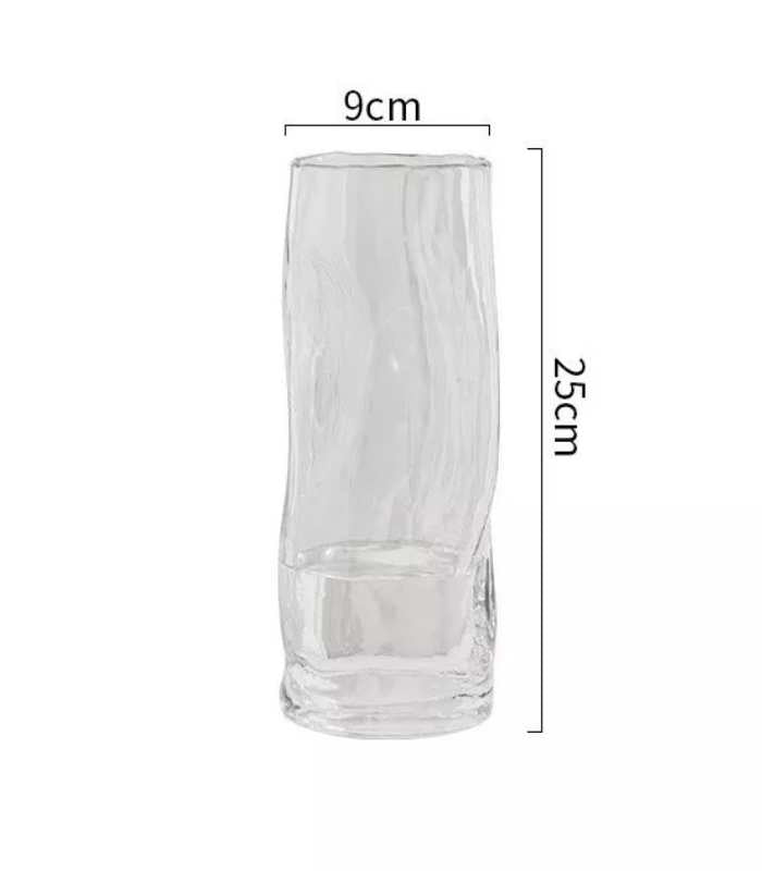 Tabletop Vase Transparent Crystal Glass with Swirls Cylindrical