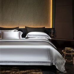 Miravique Silver Modern Satin Egyptian Cotton Bedding Set