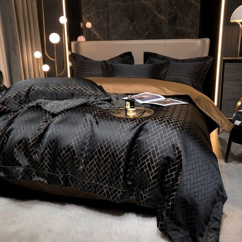 Miravique Black Cotton Satin Bedding Set