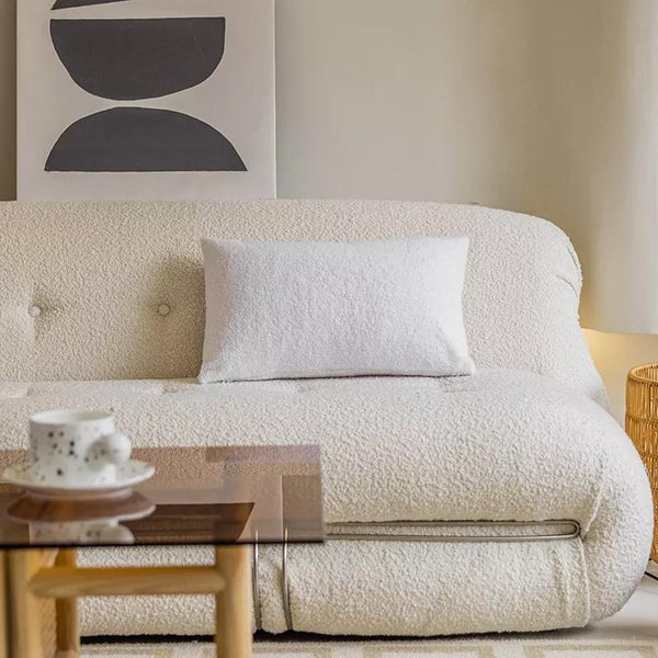 Luxe White Rectangle Boucle Throw Pillow Covers