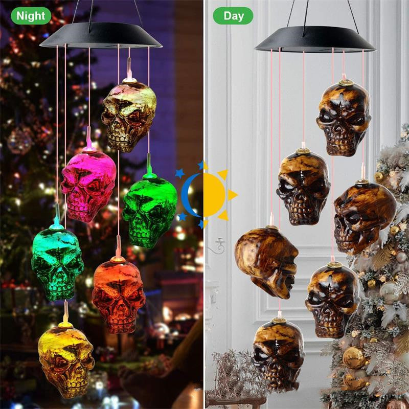 Halloween Skull Wind Chimes Solar Powered LED Light For Garden Decoration Outdoor Elegant Wind Chimes Decor Garden Ornaments