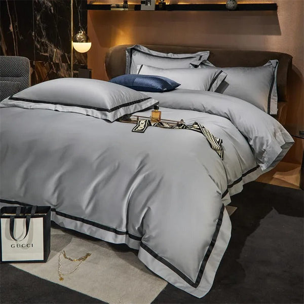 Miravique Silver Contrasting Hotel Stripe Bedding Set