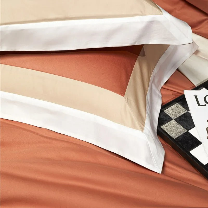 Miravique Orange Stripe Egyptian Cotton Bedding Set