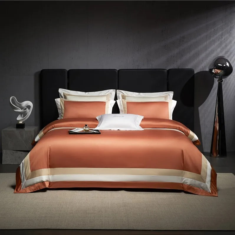 Miravique Orange Stripe Egyptian Cotton Bedding Set