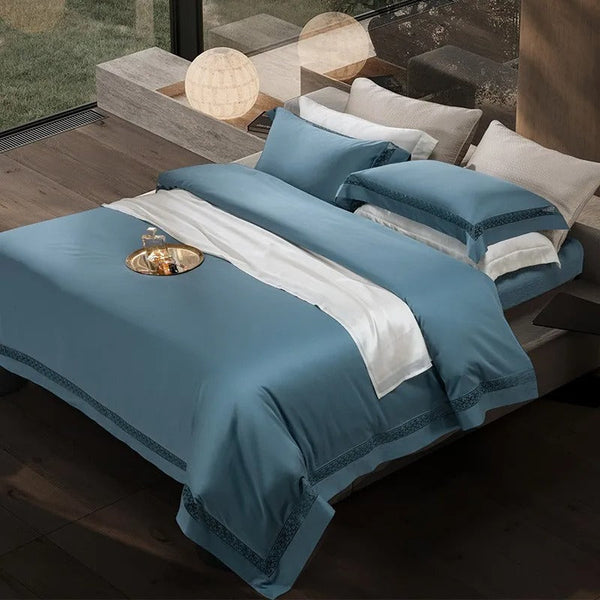 Miravique Blue Egyptian Cotton Bedding Set