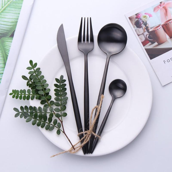 Matte Black Onyx 24-Piece Flatware Cutlery Set