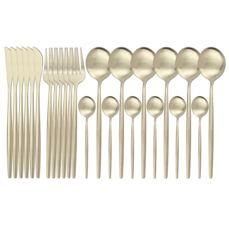 Matte Champagne Gold 24-Piece Flatware Cutlery Set