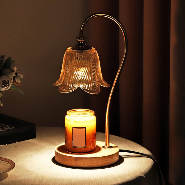 1-Light Candle Warmer Table Lamp with Glass Shade