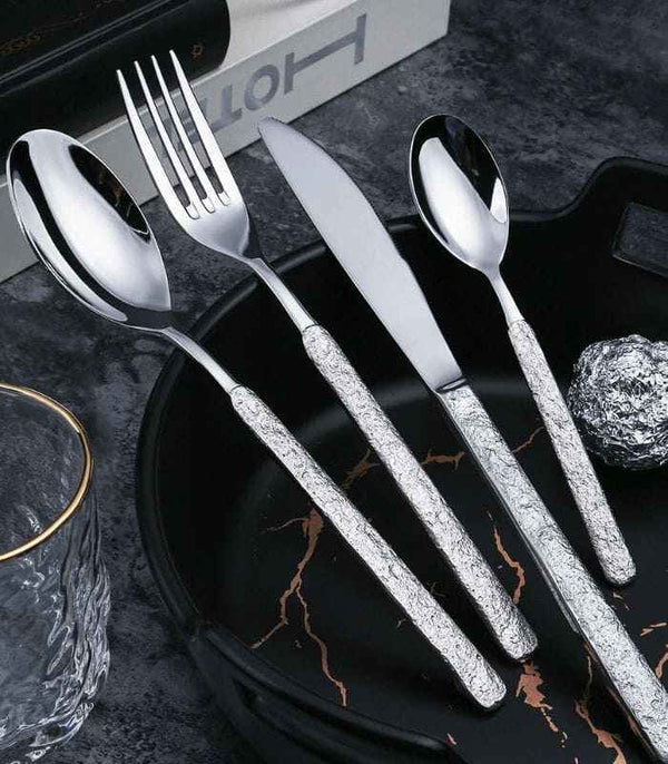 24 pc Cutlery Set Premium Stainless Steel Hummered Handle Gold