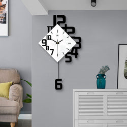 Nordic Wall Clock | Modern Art Swinging Wooden Quartz Clock for Living Room Decor