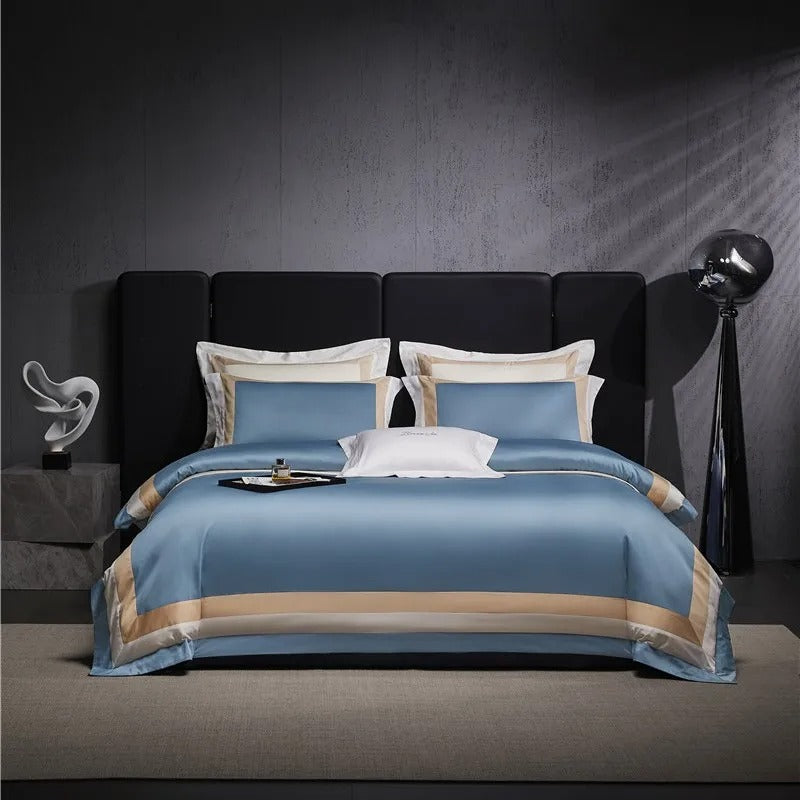 Miravique Blue Stripe Egyptian Cotton Bedding Set