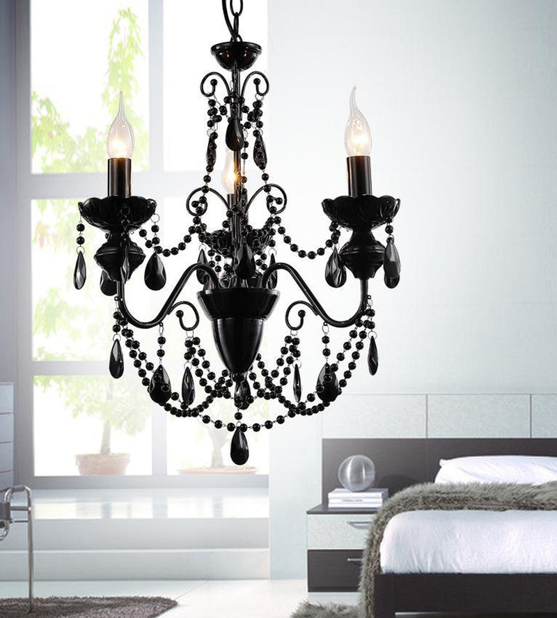 Luxury Black Crystal Chandelier with Polished Chrome Finish - Dimmable, Flush Mount Lighting for Living, Dining, and Bedroom