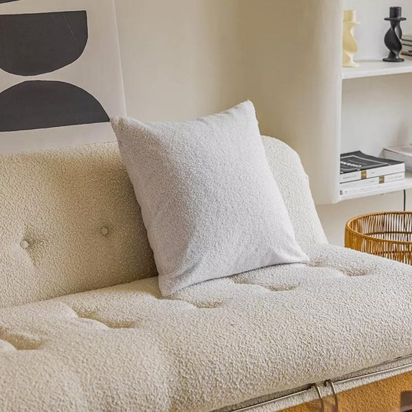 Luxe White Square Boucle Throw Pillow Covers