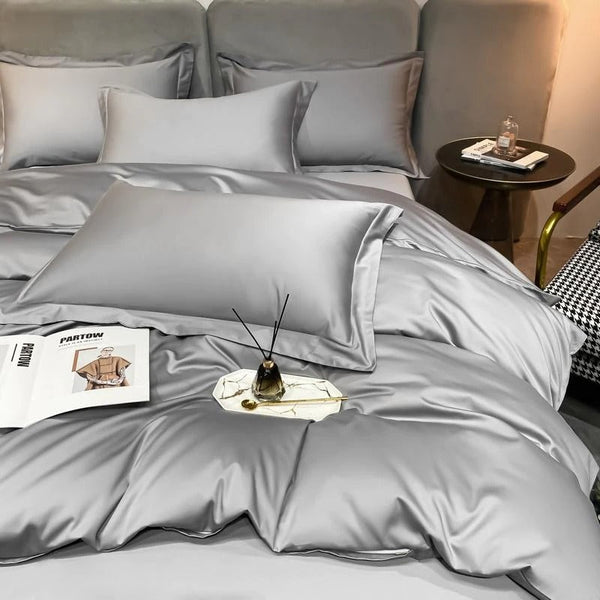 Miravique Light Grey Silky Cotton Bedding Set