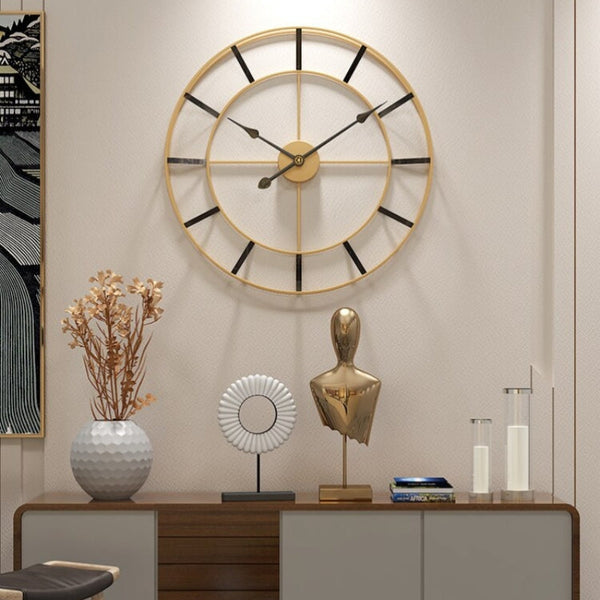 Elegant Gold and Black Metal Wall Clock Large