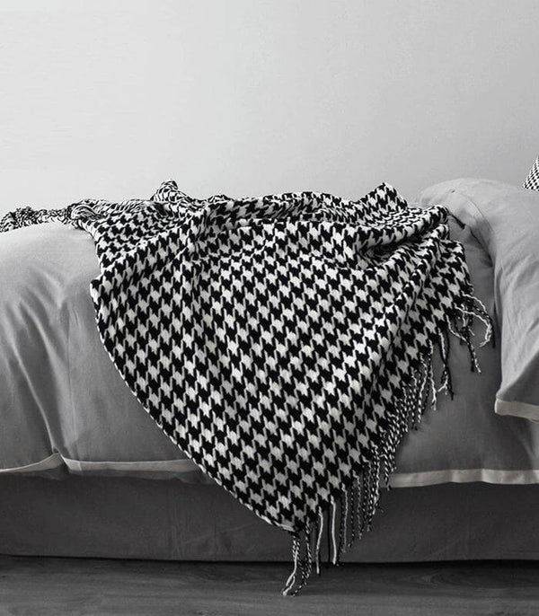 Houndstooth Throw Black and White Modern Sofa Blanket