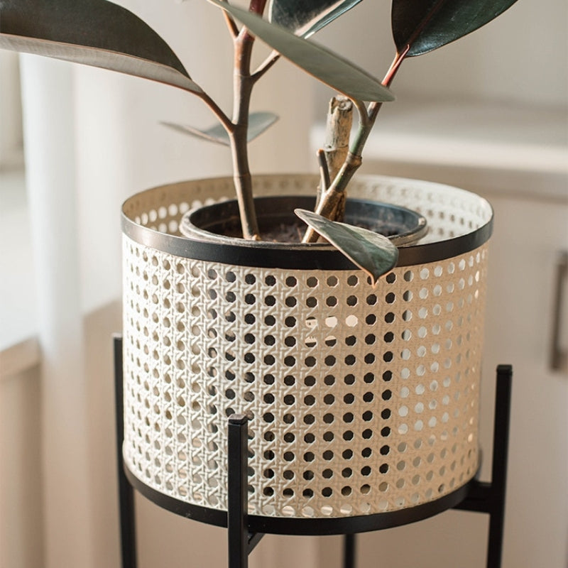 Rattan Look Stilted Metal Floor Planter Pots