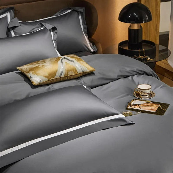 Miravique Grey Contrasting Hotel Stripe Bedding Set