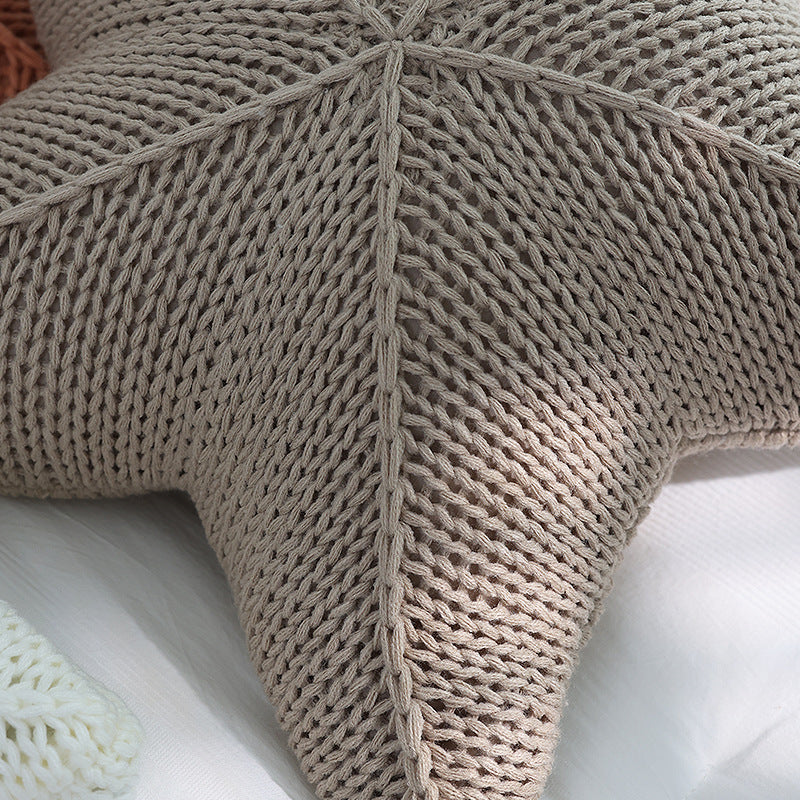 Coastal Charm' Starfish Hand-Knitted Pillow - Artisan Quality in Coral Orange, White, & Khaki