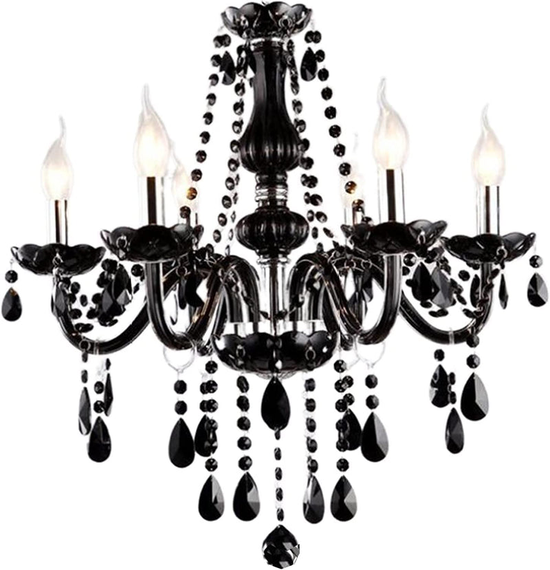 Luxury Black Crystal Chandelier with Polished Chrome Finish - Dimmable, Flush Mount Lighting for Living, Dining, and Bedroom