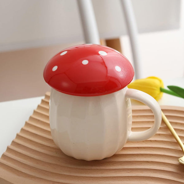 Cottagecore Ceramic Mushroom Mug with Lid