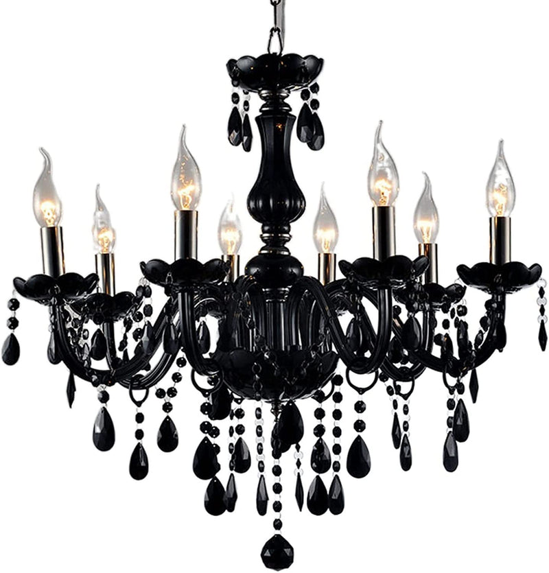 Luxury Black Crystal Chandelier with Polished Chrome Finish - Dimmable, Flush Mount Lighting for Living, Dining, and Bedroom