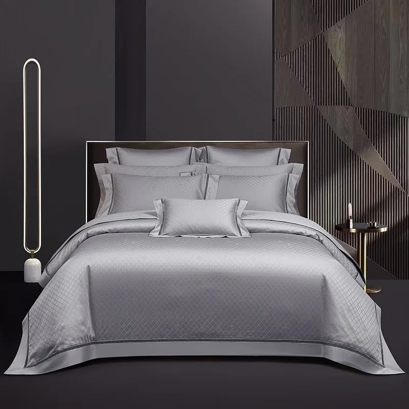 Miravique Grey Jacquard Egyptian Cotton Luxury Bedding Set