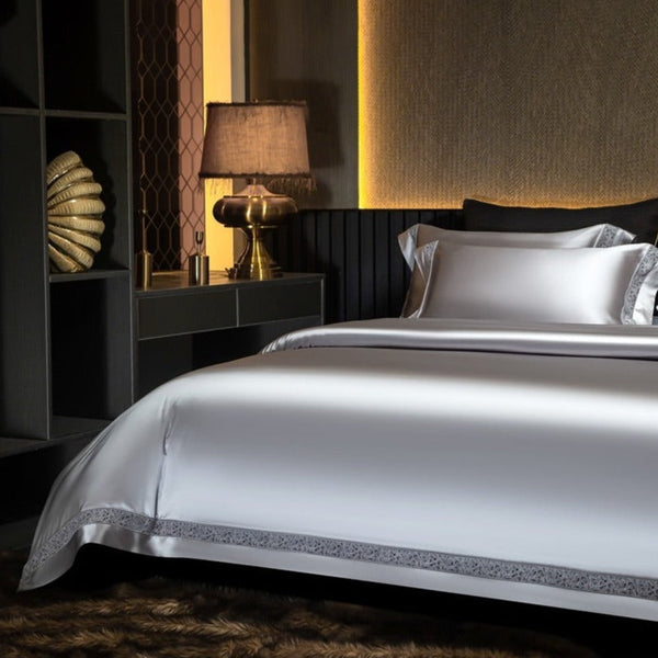 Miravique Silver Modern Satin Egyptian Cotton Bedding Set