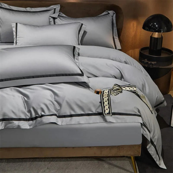 Miravique Silver Contrasting Hotel Stripe Bedding Set