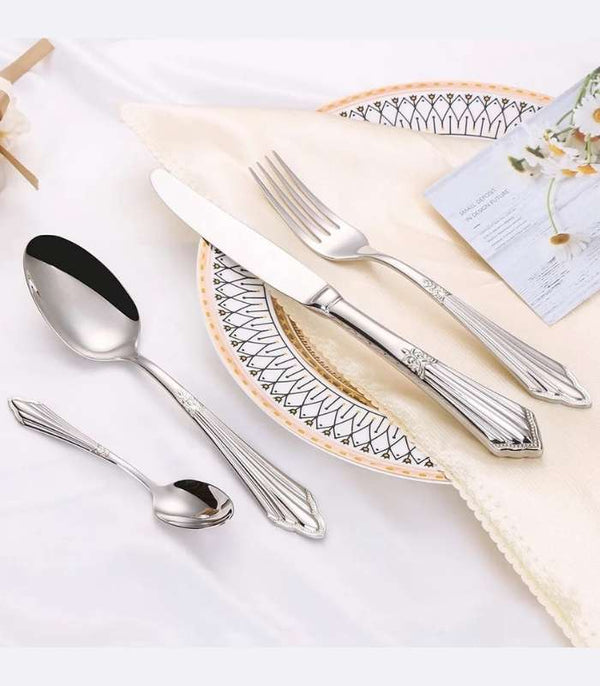 24 Pcs Set Raffaello Flatware Cutlery Set Silver