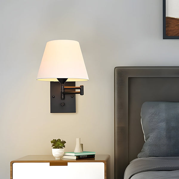 1-Light Plug-In Swivel Arm Wall Lamp with Linen Shade