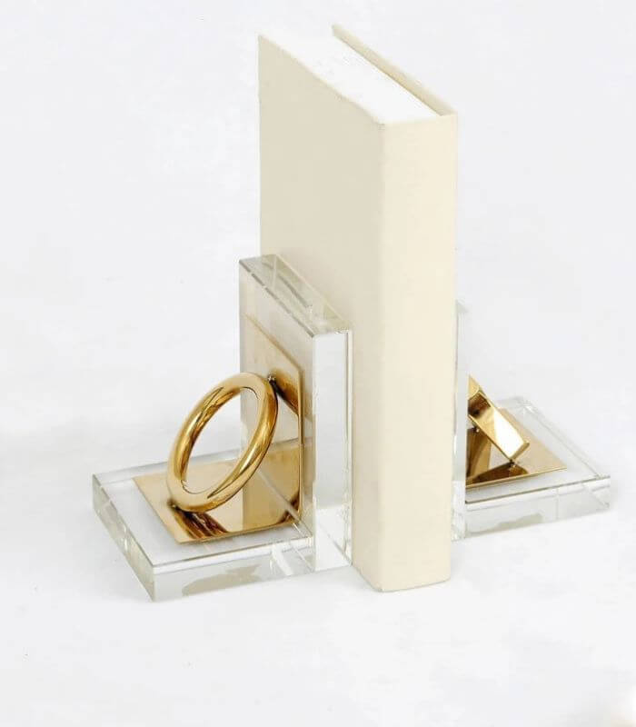 Set of 2 Pcs Tic-tac-toe Crystal Glass Bookends Gold