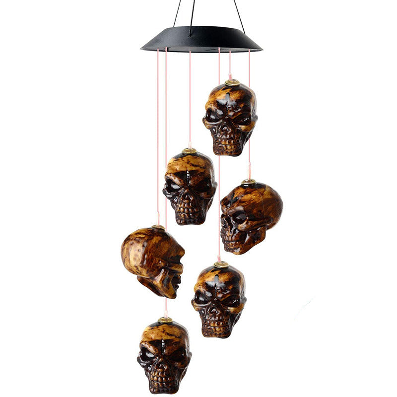 Halloween Skull Wind Chimes Solar Powered LED Light For Garden Decoration Outdoor Elegant Wind Chimes Decor Garden Ornaments