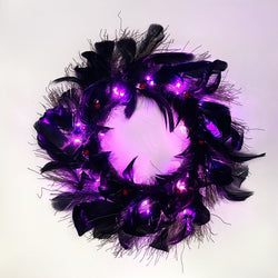 Halloween Black Crow Black Feather Wreath Glowable