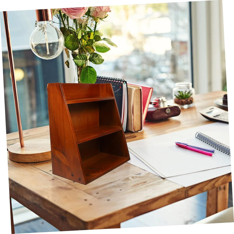 Vintage Classic Brown Wooden Desk Shelf – Stylish & Practical Organization for Home or Office