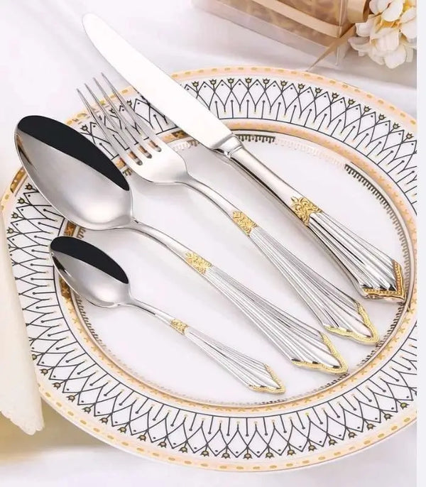 24 Pcs Raffaello Flatware Cutlery Set Silver & Gold