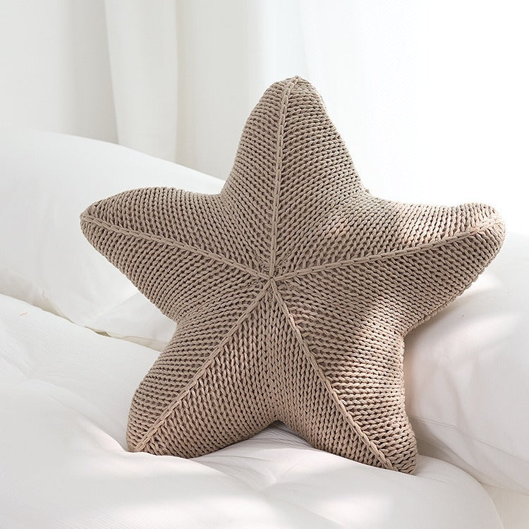 Coastal Charm' Starfish Hand-Knitted Pillow - Artisan Quality in Coral Orange, White, & Khaki