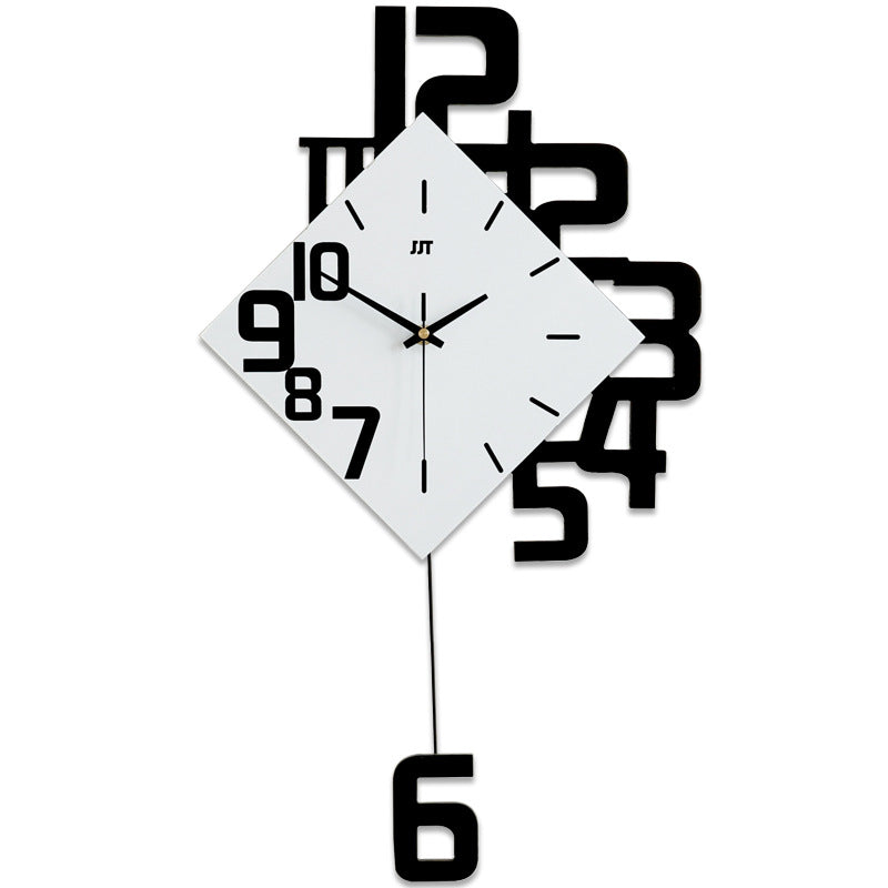 Nordic Wall Clock | Modern Art Swinging Wooden Quartz Clock for Living Room Decor