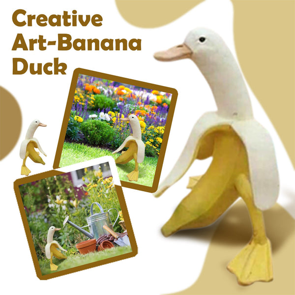 Playful Banana Duck Sculpture | Resin Miniature Banana Duck Ornament