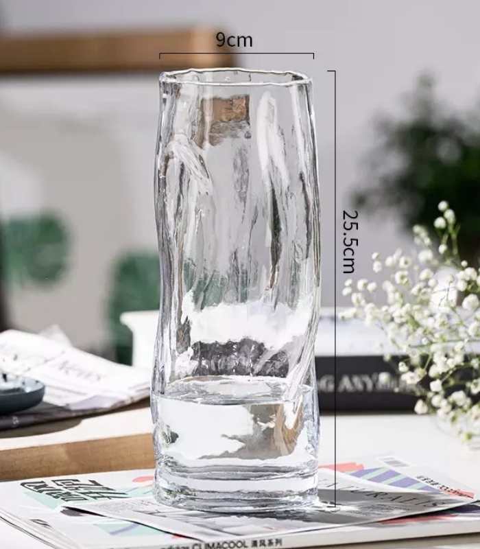 Tabletop Vase Transparent Crystal Glass with Swirls Cylindrical