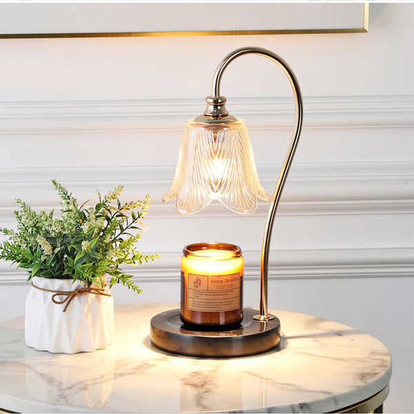 1-Light Candle Warmer Table Lamp with Glass Shade