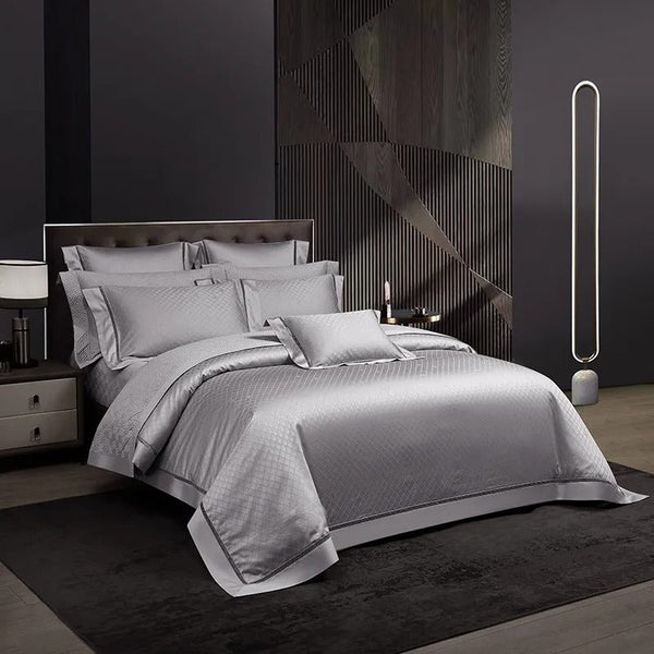 Miravique Grey Jacquard Egyptian Cotton Luxury Bedding Set