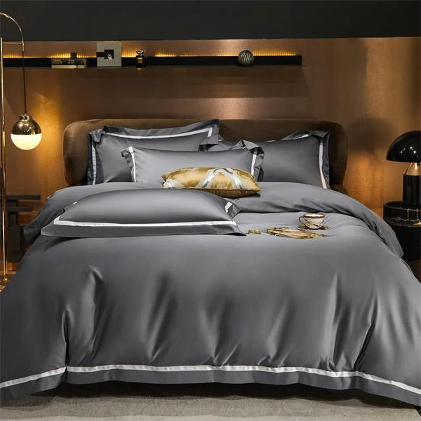 Miravique Grey Contrasting Hotel Stripe Bedding Set