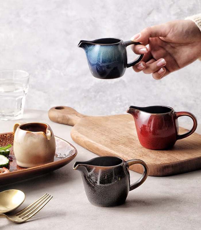 Handcrafted Ceramic Gravy Boat Pitcher - 80ml / 2.7 fl oz Capacity, Dishwasher-Safe Stoneware in Multiple Colors