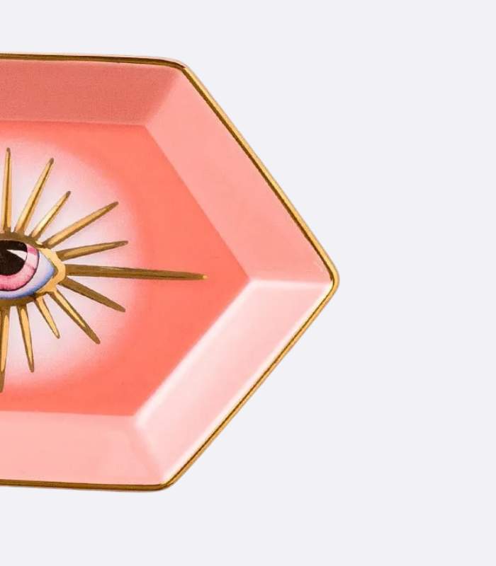 Ceramic Eye Trinket Dish with Gold Rim | Jewelry Holder, 16.6cm