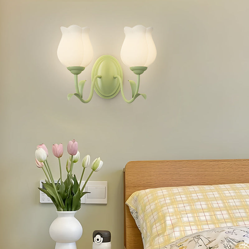 1/2 Light Flower Glass Three Step Dimmable Green Wall Lamps